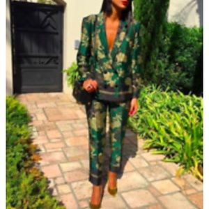 Green and gold Zara suit